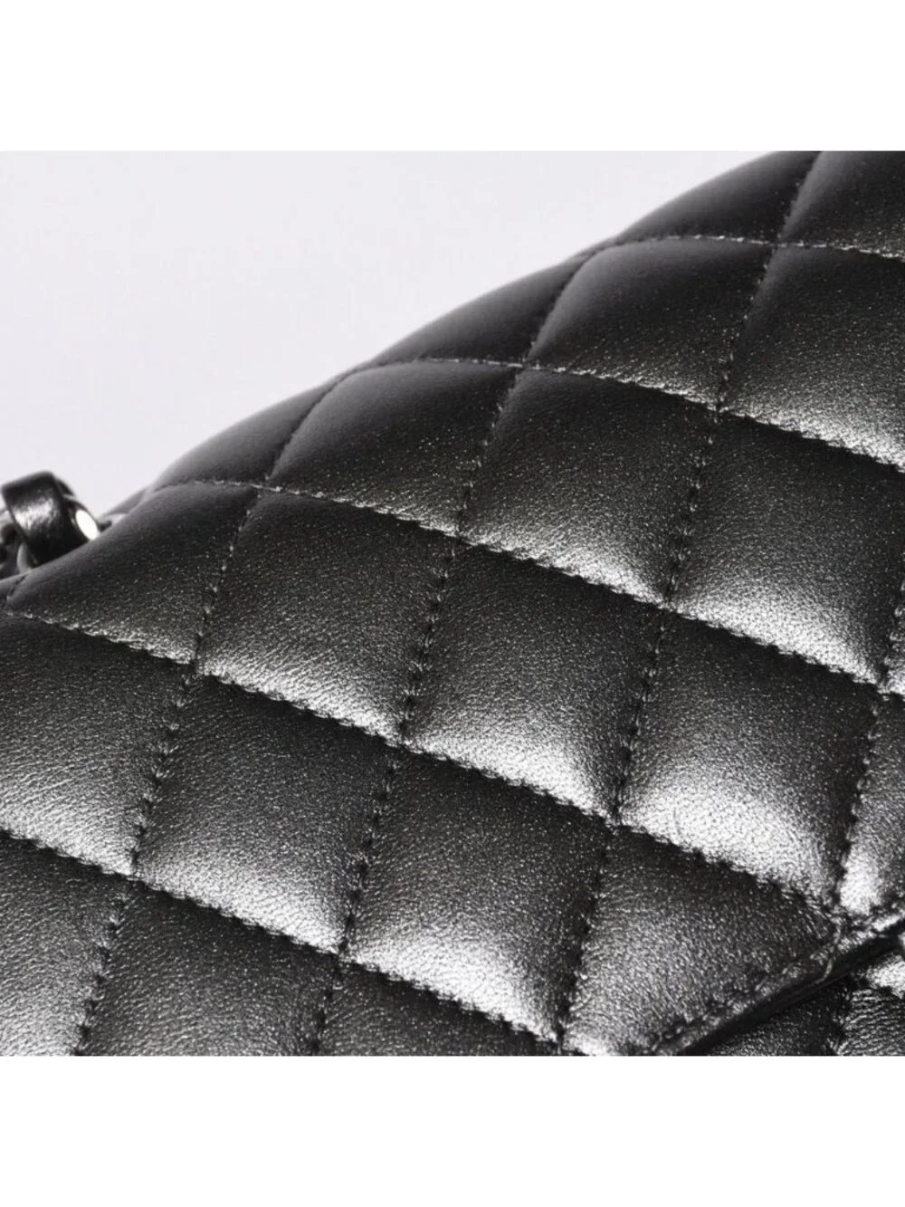 Chanel Quilted 25 Double Flap Chain Shoulder Bag Shine Gray Lambskin Silver